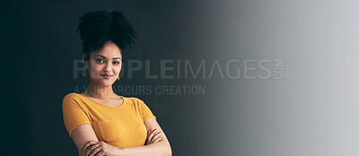 Buy stock photo Shot of a young woman posing against a grey background