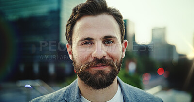 Buy stock photo Corporate, professional and portrait of business man in city for consultant, asset management and investor. Private equity associate, venture capitalist and employee with person in New York.