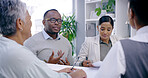 Architecture, business people and team meeting, discussion or plan with blueprint in creative startup. Group, collaboration or brainstorming ideas for construction project, design or problem solving