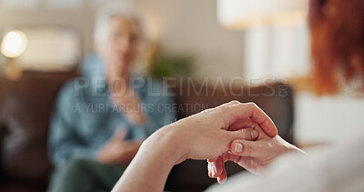 Buy stock photo Hands, doctor and patient in office, hospital or clinic for examination, therapy or conversation. Female people, psychologist and advice for wellness, mental health or medical services for depression