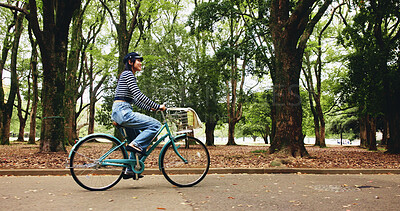 Buy stock photo Nature, cycling and woman with bicycle, travel and commuting in countryside, road and transport for student. Outdoor, fitness and girl with bike for trip, cyclist or tourism of national park in Japan