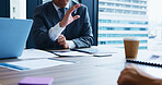 Businessman, hands and meeting with documents for explanation, proposal or project budget at office. Japan, man and speech with paperwork for corporate planning, finance or business deal at workplace