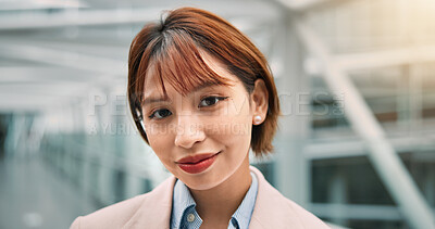 Buy stock photo Japanese, business and woman in portrait for architecture, interior infrastructure and renovation. Career, female employee and architect with confidence for project progress, inspection and flare