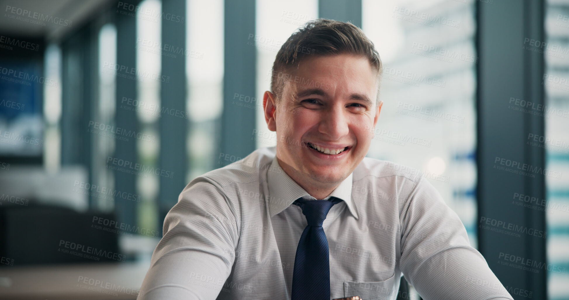 Buy stock photo Smile, portrait and businessman in office with confidence in finance career for company. Happy, pride and financial planner with positive attitude for revenue, profit or investment growth in Japan.