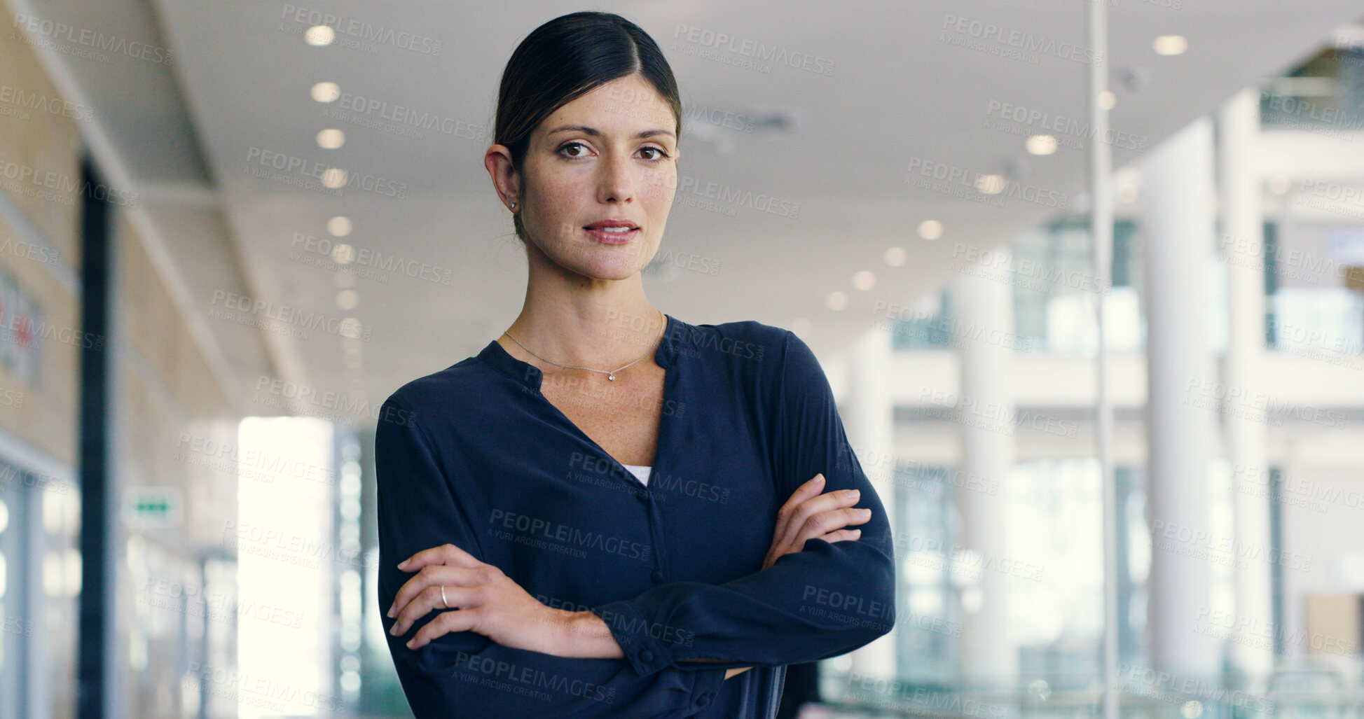 Buy stock photo Business, woman and arms crossed on portrait at office for career growth and job opportunity. Female person, employee and serious or assertive as accountant with ambition, pride and development