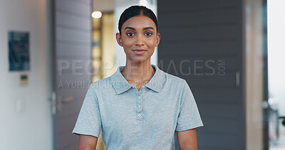 Buy stock photo Smile, portrait and woman physiotherapist in office with confidence, care and support in healthcare. Physical therapy, health service and happy chiropractic consultant at professional wellness clinic