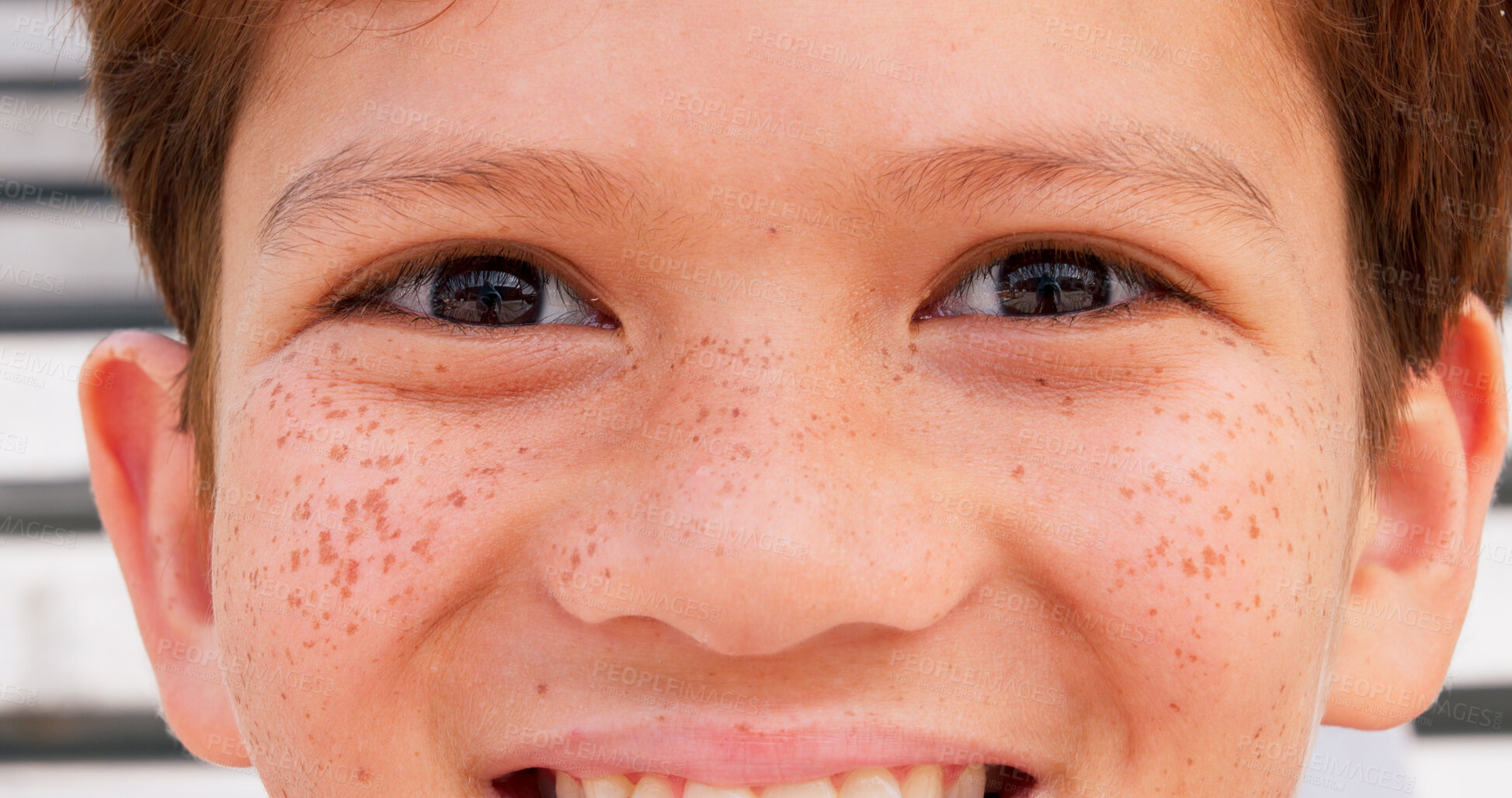 Buy stock photo Optical, closeup and eyes of child for vision, optometry and eyesight improvement for healthcare. Ophthalmology, face and portrait of young boy kid with optometry wellness awareness for visual.