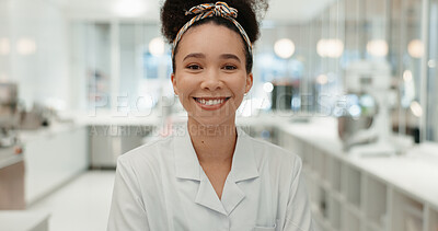 Buy stock photo Happy woman, portrait and chef with bakery for culinary art, hospitality or skill at indoor restaurant. Owner, female person or cook with smile in confidence for baking or pastry industry at store
