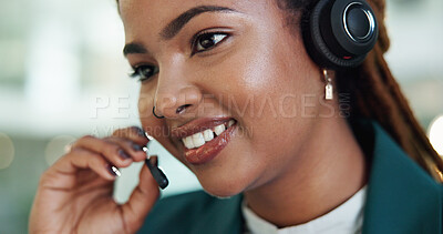 Buy stock photo Customer service, call center and business woman in office for talking, online consulting and contact. Corporate, computer and person with headset for communication, CRM support and telemarketing