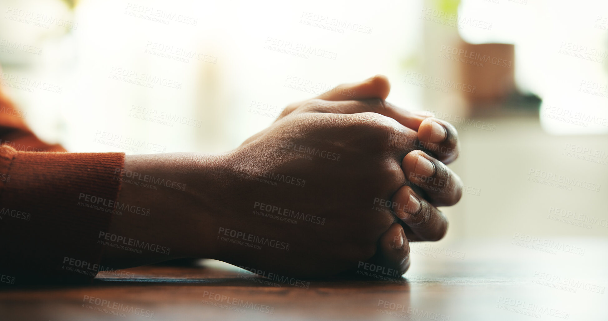 Buy stock photo Hands, man and wellness as nervous, anxiety and stress for mental health, worry and burnout in home. Male person, mistake and frustrated in psychology for depression, support or advice in living room