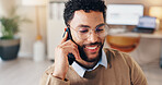 Phone call, smile and business man in office for financial advisor, networking and account manager. Communication, client review and feedback with employee and mobile for conversation and chat