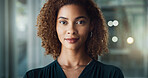 Career, businesswoman and portrait with pride in office, corporate project or ambition at work. Law firm, female person or lawyer with confidence for justice, court case or ready for profession goals