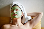 Rest, skincare and woman with face mask, cosmetics and salon treatment for wellness grooming and relax. Female, beauty and lady with body care, dermatology and luxury with organic facial or soft skin