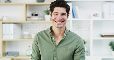 Buy stock photo Smile, portrait and man in office with confidence, pride or opportunity in professional accounting business. Consultant, auditor or happy businessman for positive attitude, ambition or finance agency