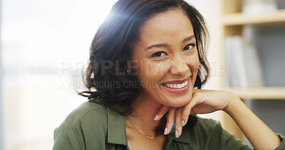 Buy stock photo Business, woman and portrait with smile at office for career growth or opportunity as graphic designer. Female person, happy and pride for project manager with creative company entrepreneur mission