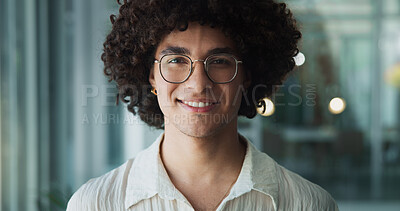 Buy stock photo Smile, internship and portrait of business man in office for creative producer, professional and pride. Campaign designer, startup and happiness with employee in Colombia agency for opportunity