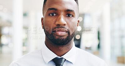 Buy stock photo Portrait, lawyer or black man with confidence in office for advocate, trail or private business practice. Face, legal or serious attorney at law firm of Kenya for career growth, litigation or justice