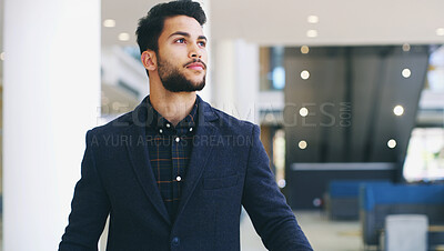 Buy stock photo Businessman, thinking and business accountant in office, planning and company finance expert. Workplace, banking employee and problem solving for accounting, advisor and investment broker at agency