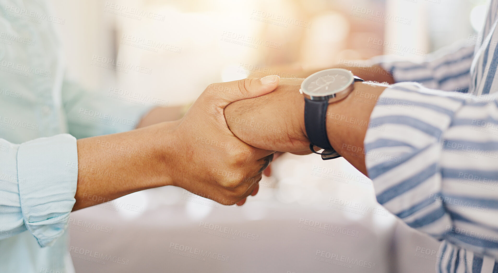 Buy stock photo House, holding hands and couple with love, support and bonding together with comfort. Closeup, people and man with woman, empathy and affection with emotional healing, gratitude and kindness