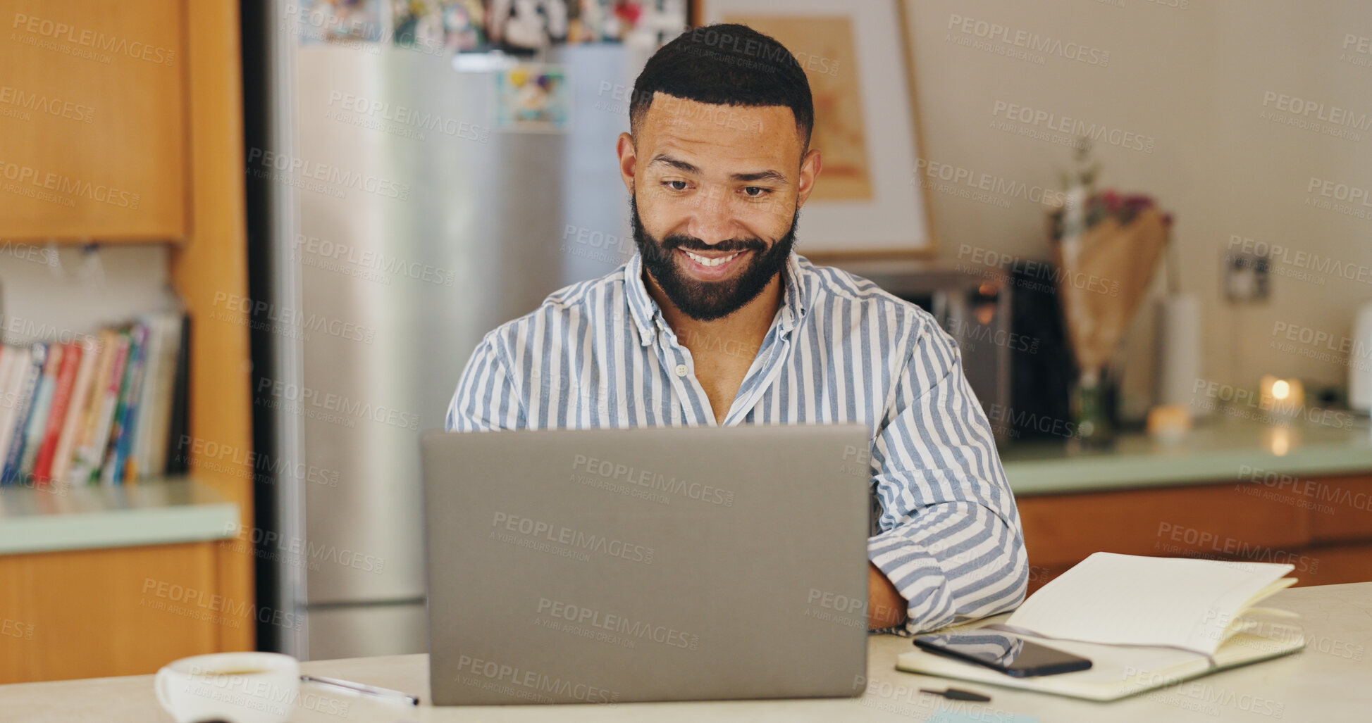 Buy stock photo Laptop, remote work and man with notebook for client consulting, tech support or customer service help. Male agent, website and virtual assistant for hotline advice, server or faq for communication