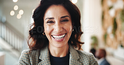 Buy stock photo Smile, portrait and creative with business woman in office for real estate stager, property layout and consulting firm. Interior design, open house advisor and opportunity with mature employee