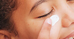 Sunscreen, cream and eye with child at swimming pool for uv rays protection, spf or summer vacation. Sunblock lotion, dermatology product and closeup with kid at holiday resort for skincare safety