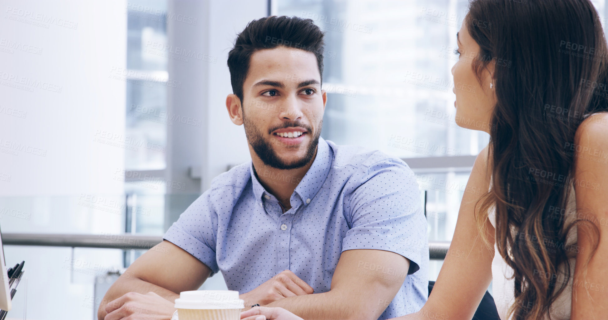 Buy stock photo Negotiation, discussion and business people in office with finance deal for company investment. Review, meeting and financial manager with explanation for client with debt plan in workplace.