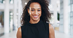 Confident, portrait and happy woman in office with career recruitment opportunity in HR. About us, consultant or face of businesswoman in human resources, job management or professional in business