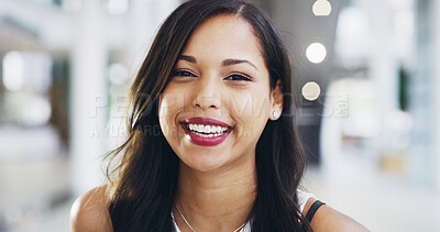 Buy stock photo Smile, portrait and businessman in office with confidence for property development opportunity. Realtor, consultant or face of happy woman in real estate, account management or professional in lobby