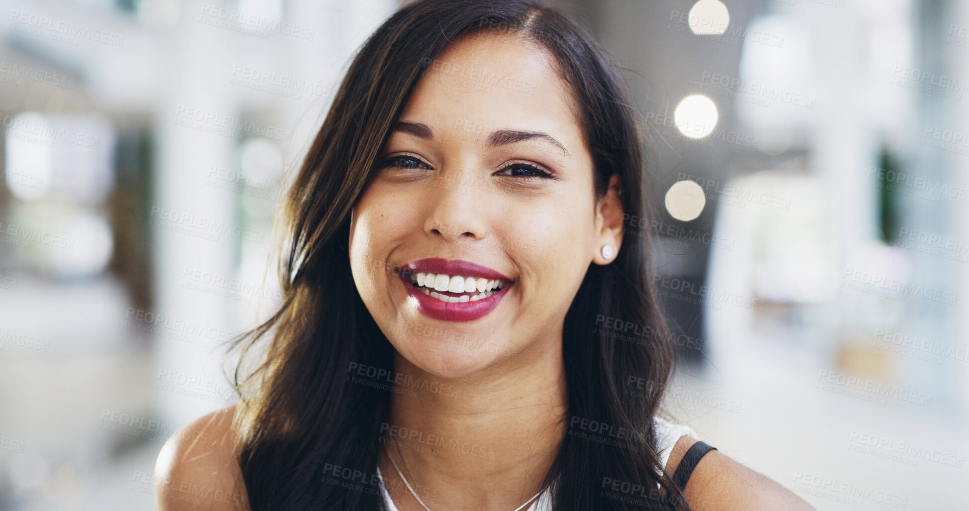Buy stock photo Smile, portrait and businessman in office with confidence for property development opportunity. Realtor, consultant or face of happy woman in real estate, account management or professional in lobby