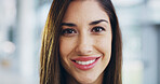 Smile, corporate and woman with makeup for portrait as realtor, natural beauty and cosmetic results. Female person, happy and career confidence of management, facial makeover and property development