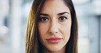 Serious, business and woman with makeup of portrait as secretary, natural beauty and cosmetic results. Female person, consultant and confidence for management, facial makeover and professional career