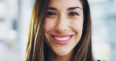 Buy stock photo Smile, business and woman for portrait in office as accountant, about us and finance experience. Female person, happy and ambition as financial consultant, investment opportunity and risk management