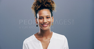 Buy stock photo Pride, woman and portrait of teacher in studio with happiness for tutor career for education. Smile, confident and female educator at elementary school from Colombia with knowledge by gray background