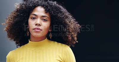 Buy stock photo Portrait, fashion and woman in city, confidence and pride with internship, afro and urban town. Space, person and designer for brand development, startup and career ambition with creative industry