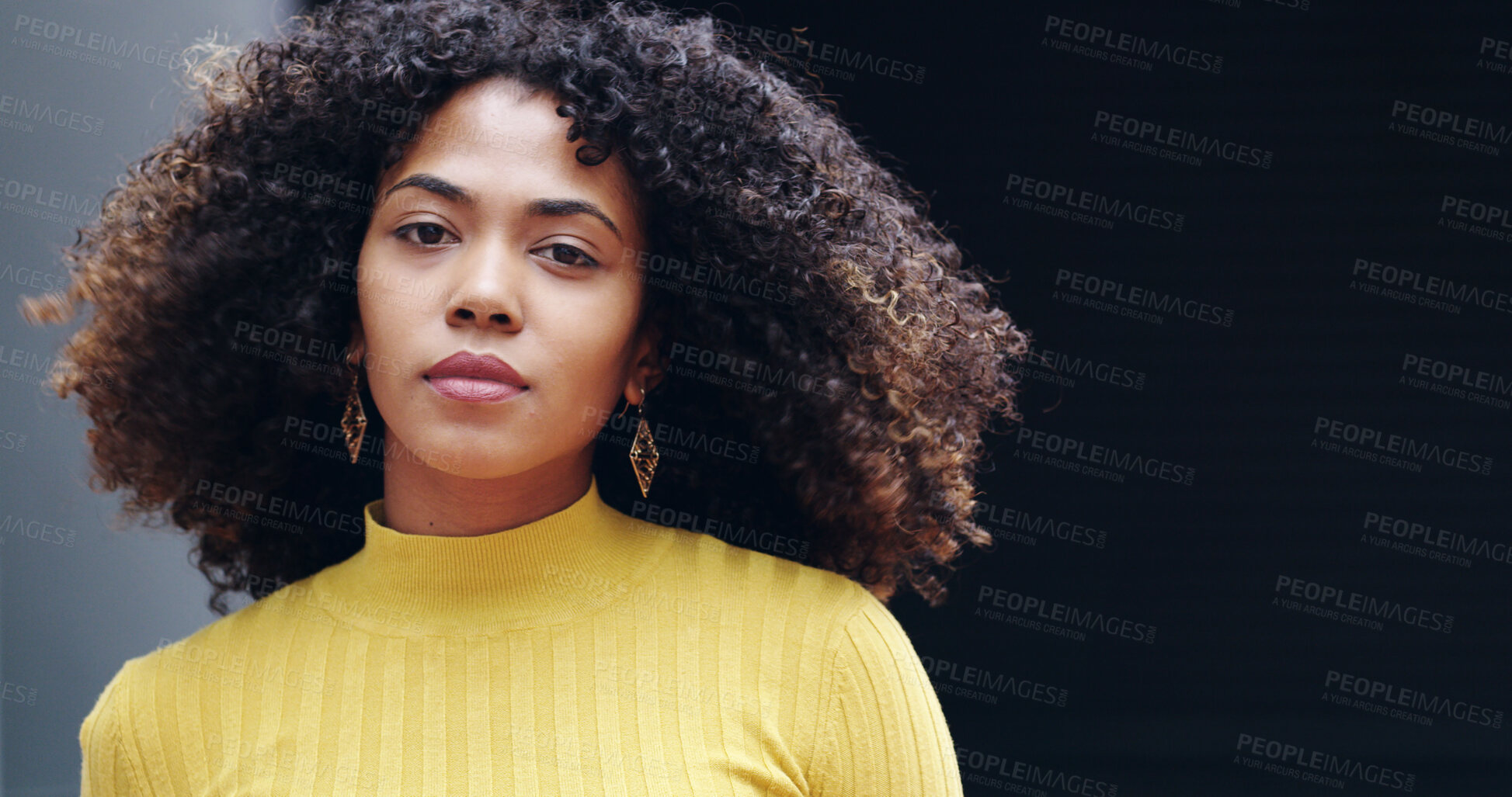Buy stock photo Portrait, fashion and woman in city, confidence and pride with internship, afro and urban town. Space, person and designer for brand development, startup and career ambition with creative industry