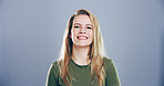 Sustainability, conservation and portrait of woman in studio with confidence, mockup space and smile. Ecologist, environmental consultant and happy face of professional on gray background with pride