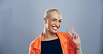 Portrait, peace sign and woman with smile, icon and confidence on blue studio background. Face, happy person and model with hand gesture, support and agreement with symbol, good vibes and emoji