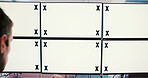 Computer screens, office and mockup space for cctv, safety or security footage on monitor. Protection service, tracking markers and blank desktop with surveillance inspection in control room.