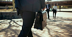 City, walking and businessman with briefcase for travel, morning commute and journey to work. Professional, corporate lawyer and worker with bag in urban town on trip for career, job and opportunity