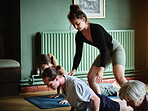 Support, instructor teaching or people in yoga class for meditation or body flexibility in zen studio. Coach, help or calm women in pilates club for chakra energy, aura or wellness to relax together
