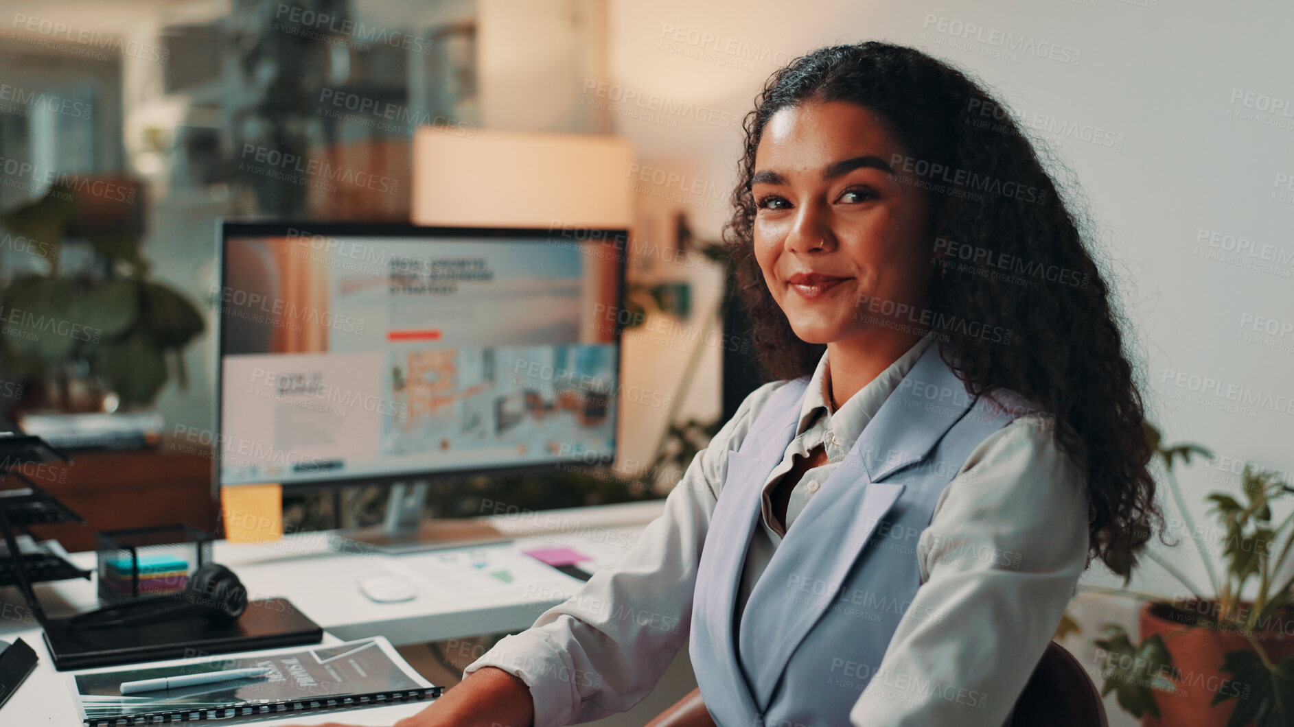 Buy stock photo Office, editor and portrait of business woman on computer for digital magazine, publishing and journalism. Creative, editorial agency and person online for article, report or research for publication