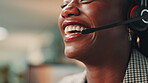 Mouth, laughing or woman in call center with headset for joke, contact support or business consulting. PA, secretary and assistant with mic closeup, funny humor or communication for booking schedule