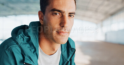 Buy stock photo Confident coach, swimming pool or portrait of man with guidance for exercise program. Gym teacher, indoor facility and proud personal trainer in fitness center for wellness or training performance