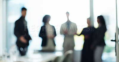 Buy stock photo Blur, planning and meeting with business people in office for growth strategy, proposal pitch and team. Sales projection, consultant and budget workshop with employees for brainstorming and profit