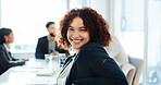 Office, woman and about us in portrait for business meeting, corporate training or investment feedback. Boardroom, female person or financial advisor with confidence for smile, job or risk management
