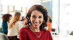 Meeting, portrait and creative with business woman in office for magazine editor, professional and publisher. Happiness, article journalist and pride with mature person in agency for confidence