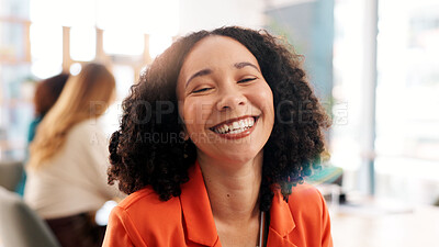 Buy stock photo Smile, portrait and meeting with business woman in office for magazine editor, team consultant and publisher. Happiness, article journalist and creative with person in startup agency for confidence