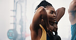 Class, fitness and kettlebell with woman in gym for training, bodybuilder and health challenge. Exercise, wellness and performance with person and weights in sports club for workout, strong or cardio
