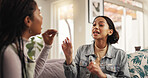 Frustrated women, lesbian couple and disagreement with argument for conflict or toxic relationship at home. Female people, LGBTQ or discussion with dispute for confession, quarrel or fight on sofa